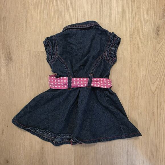 Vintage Carter's Girls Denim Pink Polka Dot Belt Girly Cute Flower Dress Sz 12M - Picture 3 of 3